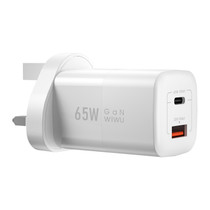 WIWU Wi-U012 65W USB + USB-C / Type-C Dual Ports GaN Travel Fast Charger, UK Plug(White)