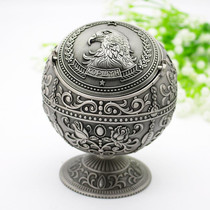 Retro Metal Spherical Ashtray With Lid Home Living Room Decoration Ornaments(Eagle Ancient Tin)