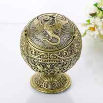 Retro Metal Spherical Ashtray With Lid Home Living Room Decoration Ornaments(Dragon Bronze)