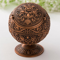 Retro Metal Spherical Ashtray With Lid Home Living Room Decoration Ornaments(Red Copper Rose)