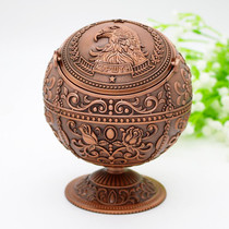 Retro Metal Spherical Ashtray With Lid Home Living Room Decoration Ornaments(Eagle Red Copper)