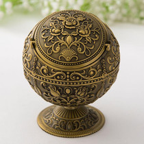 Retro Metal Spherical Ashtray With Lid Home Living Room Decoration Ornaments(Copper Rose)