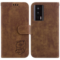 For Redmi K60 / K60 Pro Little Tiger Embossed Leather Phone Case(Brown)