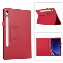 For Samsung Galaxy Tab S9 Ultra Litchi Texture Leather Tablet Case with Holder(Red)