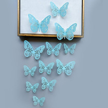 12pcs /Set 3D Simulation Skeleton Butterfly Stickers Home Background Wall Decoration Art Wall Stickers, Type: C Type Blue