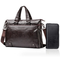 WEIXIER 15036-4 Multifunctional Men Business Handbag Computer Briefcase Single Shoulder Bag with Handbag (Dark Brown)