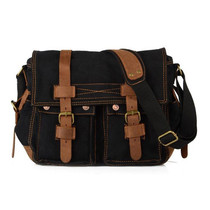 AUGUR 2138 Men Casual Canvas Shoulder Messenger Crossby Bag (Black)