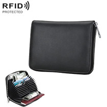 Antimagnetic RFID Multi-functional Genuine Leather Card Package(Black)