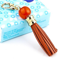 LS02 Cowhide Tassel Keychain Car Hanging Bag Pendant (Brown)