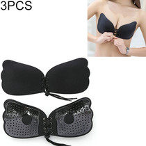 3 PCS Pull Rope Wing Invisible Underwear Without Steel Ring Pull Rope Silicone Invisible Nubra, Cup Size:A(Black)