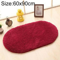 Faux Fur Rug Anti-slip Solid Bath Carpet Kids Room Door Mats Oval  Bedroom Living Room Rugs, Size:60x90cm(Wine Red)