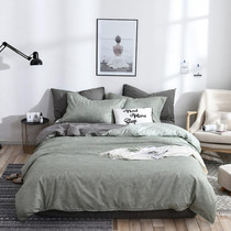 Bedding Set Solid Plaid Side Bed Comforter Duvet Cover Sheet Set, Size:135*200cm(1xPillowcase,1xQuilt(Green)