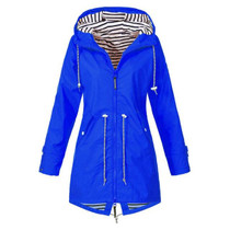 Women Waterproof Rain Jacket Hooded Raincoat, Size:M(Blue)