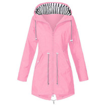 Women Waterproof Rain Jacket Hooded Raincoat, Size:M(Pink)