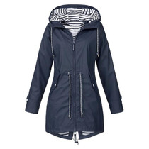 Women Waterproof Rain Jacket Hooded Raincoat, Size:M(Navy Blue)