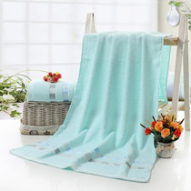 Cotton Plain Square Bath Towel Natural Environmental Protection Embroidered Bath Towel Household Towel(Light Blue)