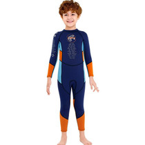 DIVE & SAIL M150501K Children Warm Swimsuit 2.5mm One-piece Wetsuit Long-sleeved Cold-proof Snorkeling Surfing Anti-jellyfish Suit, Size: L(Navy)