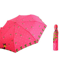 Creative Cute Cartoon Children Full Automatic Sun Umbrella Folding Vinyl Umbrella(Rose Red)