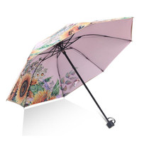 Sunflower Vinyl Sunscreen Double-layer Sunshade UV Umbrella Folding Rain and Sun Dual-purpose Umbrella(Pink)