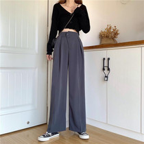 High Waist Slimming Casual Loose Loose All-Match Solid Color Suit Pants Women Wide-Leg Trousers, Size: S(Gray)