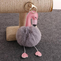 Flamingo Pompom Fluffy Plush Soft Keychain Pendant Stuffed Plush Keychains(Light Grey)