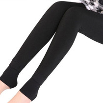 2 PCS Autumn and Winter Models Plus Velvet Thick Stepping Base Women Slim Slimming Warm Pants, Size:M(Black)