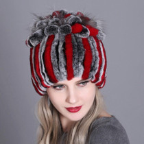 Rex Rabbit Fur Woven Female Models Leather Warm Thickening Colorful Knit Hat(Color26)