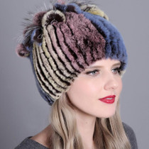 Rex Rabbit Fur Woven Female Models Leather Warm Thickening Colorful Knit Hat(Color21)