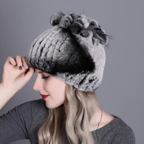 Rex Rabbit Fur Woven Female Models Leather Warm Thickening Colorful Knit Hat(color18)