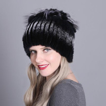 Rex Rabbit Fur Woven Female Models Leather Warm Thickening Colorful Knit Hat(color3)