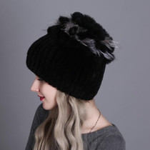 Rex Rabbit Fur Woven Female Models Leather Warm Thickening Colorful Knit Hat(color16)