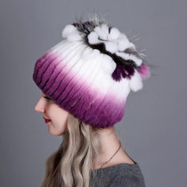 Rex Rabbit Fur Woven Female Models Leather Warm Thickening Colorful Knit Hat(color15)