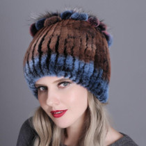 Rex Rabbit Fur Woven Female Models Leather Warm Thickening Colorful Knit Hat(Color25)