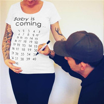 Print Women Maternity Clothing Pregnant Short T shirt Funny Top, Size:L (White)