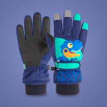 2020KL Cartoon Dinosaur Pattern Children Anti-Slip And Waterproof Ski Gloves Windproof and Warm Gloves for Cycling Sports, Colour: Navy Blue(S)