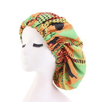 3 PCS TJM-434 Printed Double-Layer Night Hat With Satin Lining Elastic Wide Brim Headscarf Hat, Size: One Size Adjustable(Green)