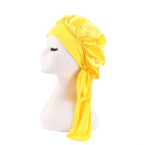 3 PCS TJM-301-1 Faux Silk Adjustable Stretch Wide-Brimmed Night Hat Satin Ribbon Round Hat Shower Cap Hair Care Hat, Size: Free Size(Yellow)