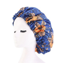 3 PCS TJM-434 Printed Double-Layer Night Hat With Satin Lining Elastic Wide Brim Headscarf Hat, Size: One Size Adjustable(Orange Flower Royal Blue)