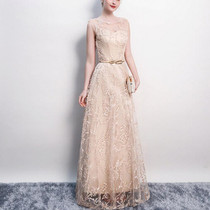 Banquet Lace Sleeveless  Long Party Formal Gown, Size:XXXL(Champagne)