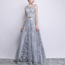 Banquet Lace Sleeveless  Long Party Formal Gown, Size:S(Grey)