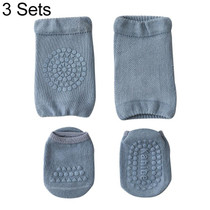 3 Sets Summer Children Knee Pads Baby Floor Socks Baby Non-Slip Crawling Sports Protection Suit M 1-3 Years Old(Blue)