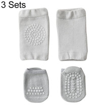 3 Sets Summer Children Knee Pads Baby Floor Socks Baby Non-Slip Crawling Sports Protection Suit M 1-3 Years Old(Light Gray)