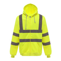 Reflective Hooded Zipper Sweatshirt Outdoor Sports Fleece Reflective Clothing, Size: XXL(Fluorescent Yellow)