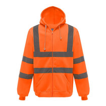 Reflective Hooded Zipper Sweatshirt Outdoor Sports Fleece Reflective Clothing, Size: XXL(Fluorescent Orange)