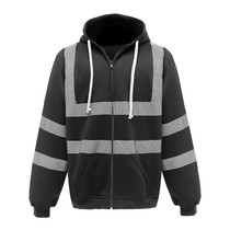 Reflective Hooded Zipper Sweatshirt Outdoor Sports Fleece Reflective Clothing, Size: XL(Black)