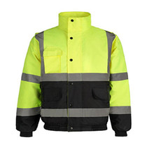 Winter Warm Waterproof Short Multi-pocket Reflective Cotton Jacket, Size: XXL(Yellow+Navy Blue)