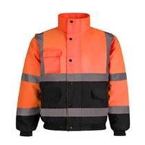 Winter Warm Waterproof Short Multi-pocket Reflective Cotton Jacket, Size: XXL(Orange+Navy Blue)