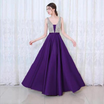 V-neck Sequin Dress Banquet Annual Evening Dress, Size:M(Purple)