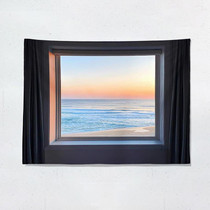 Sea View Window Background Cloth Fresh Bedroom Homestay Decoration Wall Cloth Tapestry, Size: 150x100cm(Window-6)