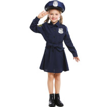 5062 Halloween Children Costume Girls Slim One-Piece Long Sleeve Police Skirt Uniform, Size: M(Navy Blue)